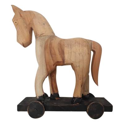 Filly Handcarved Mango Wood Horse on Wheel Ornament