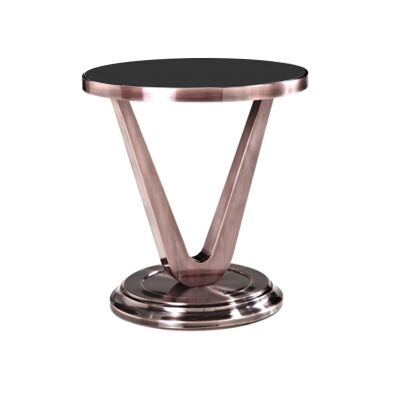Mila Glass Top Stainless Steel Side Table, Copper / Black