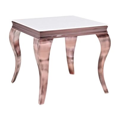 Tresor Glass Top Stainless Steel Side Table, Copper / White