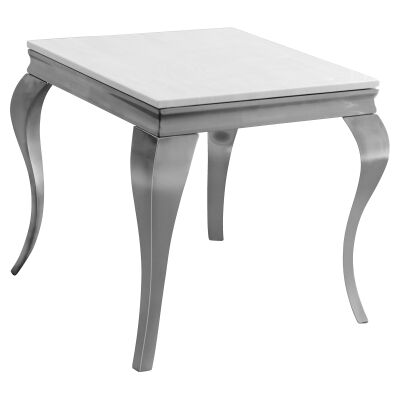 Tresor Faux Marble Top Stainless Steel Side Table, Nickel / White
