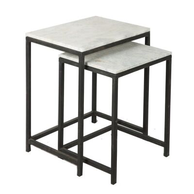 Ayrton 2 Piece Stone and Iron Nested Side Table Set