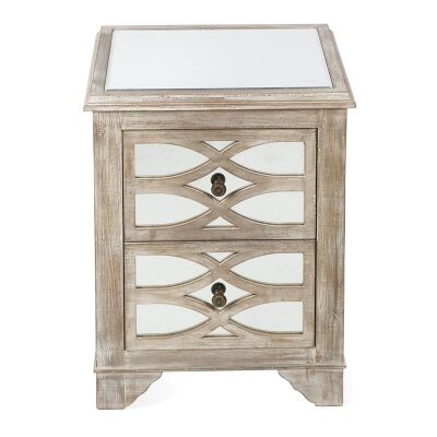 Rosehill Wooden Lattice Mirrored 2 Drawer Bedside Table, Natural