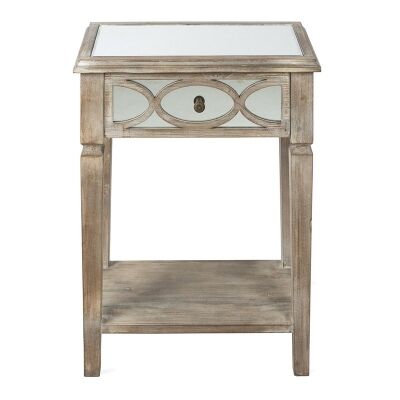 Rosehill Wooden Lattice Mirrored Single Drawer Side Table, Natural