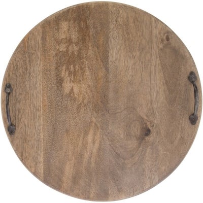 Eplica Solid Mango Wood Timber Round Serving Board with Iron Handles