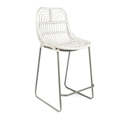 Buton Distressed Rattan Bar Chair, White
