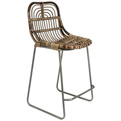 Buton Distressed Rattan Bar Chair, Natural