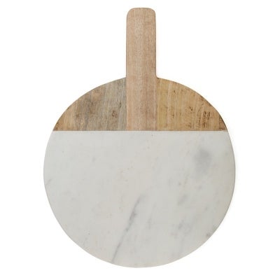 Macnevin Marble & Mango Wood Round Paddle Serving Board, 36x45cm