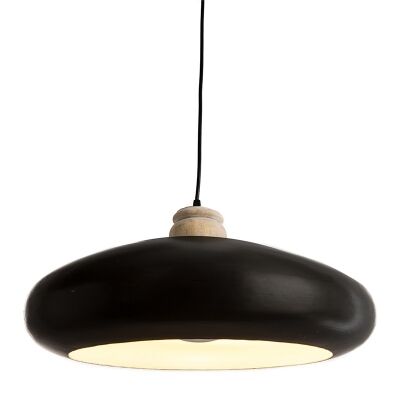 Black Iron Pendant Light with Timber Holder - Large