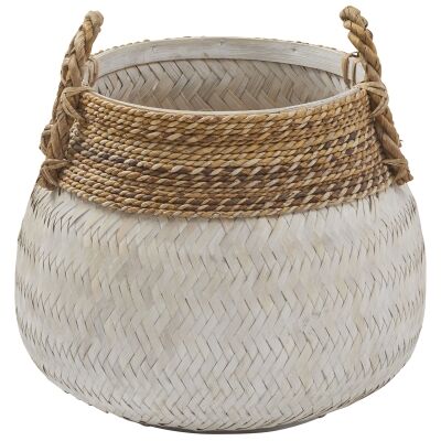 Bambu Rattan Basket, White Wash