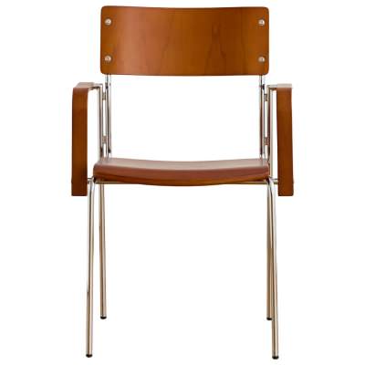 Eiros Timber & Stainless Steel Dining Armchair, Timber Seat