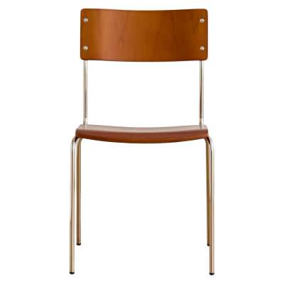 Eiros Timber & Stainless Steel Dining Chair, Timber Seat