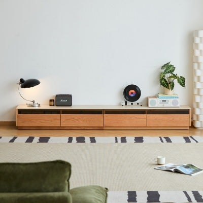 Aerlis Sintered Stone Top American Oak 4 Drawer TV Unit with LED Light, 210cm