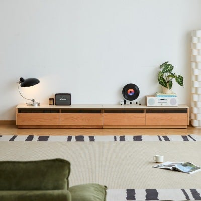 Aerlis Sintered Stone Top American Oak Splited 4 Drawer TV Unit with LED Light, 240cm
