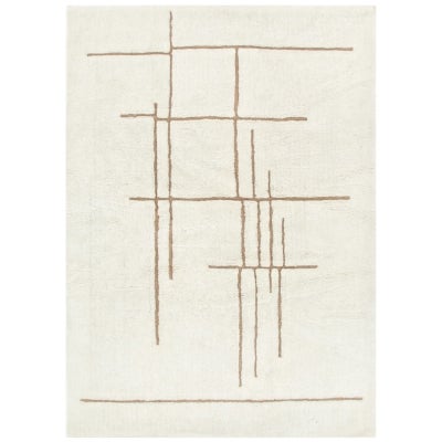 Highlands Lines Machine Washable Wool Rug, 230x160cm, Beige