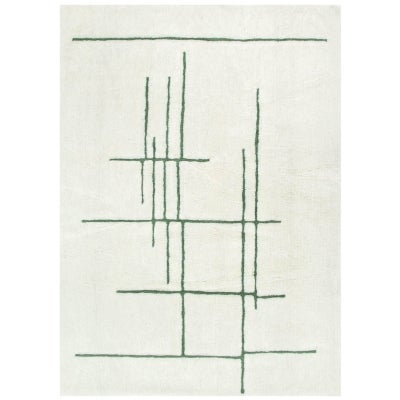 Highlands Lines Machine Washable Wool Rug, 330x240cm, Olive