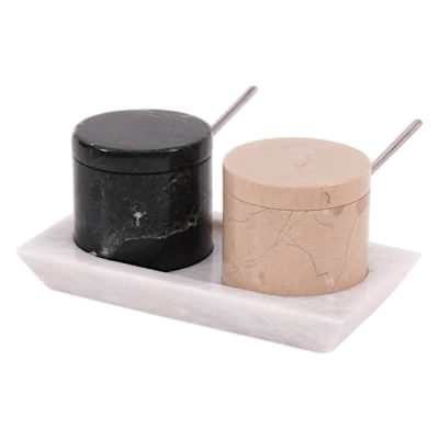 Marcellus Marble Twin Salt Cellar with Tray Set, Black / Verona