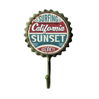 Retro Tin Bottole Cap Wall Hook, California Sunset