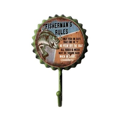Retro Tin Bottole Cap Wall Hook, Fisherman's Rules