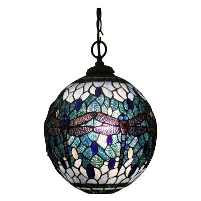 Blue Dragonfly Tiffany Style Stained Glass Hanging Ball Lamp