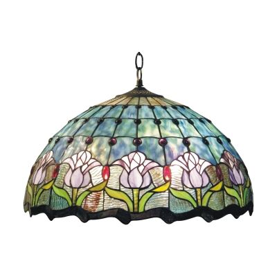 Mauve Tulip Tiffany Style Stained Glass Hanging Lamp