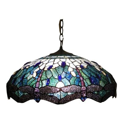 Blue Dragonfly Tiffany Style Stained Glass Hanging Lamp