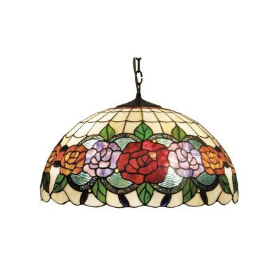 Rose Garden Tiffany Style Stained Glass Hanging Lamp