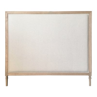 Abbey Linen & Oak Timber Bed Headboard, Queen, Weathered Oak / Oatmeal