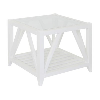 Bennett Glass Top Birch Timber Side Table, Matt White
