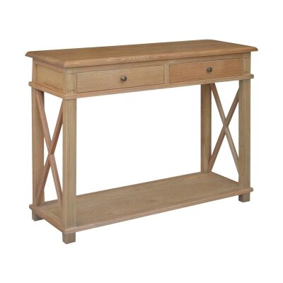 Phyllis Oak Timber 2 Drawer Console Table, 110cm, Natural Oak