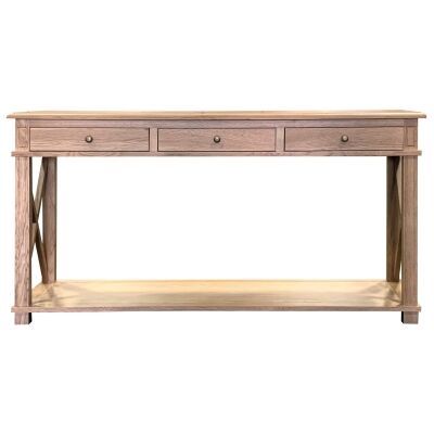 Phyllis Oak Timber 3 Drawer Console Table, 150cm, Natural Oak