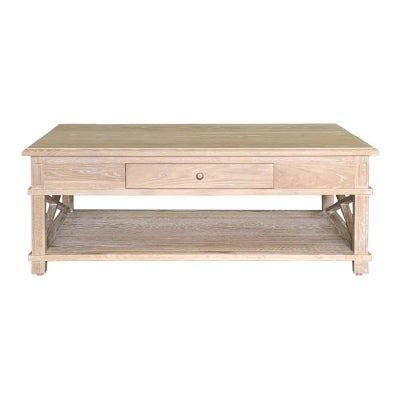 Phyllis Oak Timber Coffee Table, 120cm, Lime Washed Oak