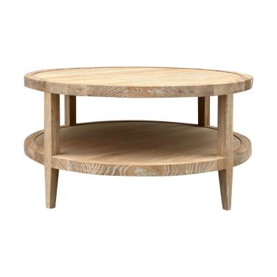 Mauvoisin Oak Timber Round Coffee Table, 90cm, Lime Washed Oak