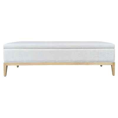 Mauvoisin Linen & Oak Timber Storage Bed End Bench, 160cm, Light Grey / Weathered Oak