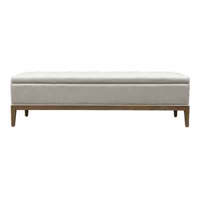 Mauvoisin Linen & Oak Timber Bed End Storage Bench, 160cm, Oatmeal / Weathered Oak