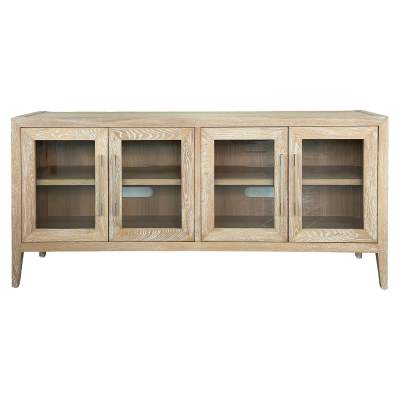 Mauvoisin Oak Timber 4 Door TV Unit, 153cm, Lime Washed Oak