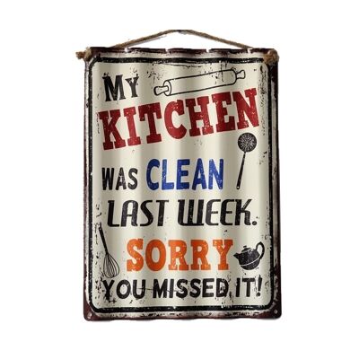Retro Tin Corrugated Wall Plaque, Kitchen Was Clean