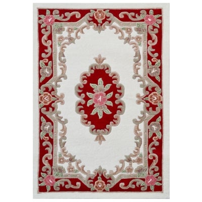Avalon French Aubusson Wool Rug, 120x180cm, Ivory / Red