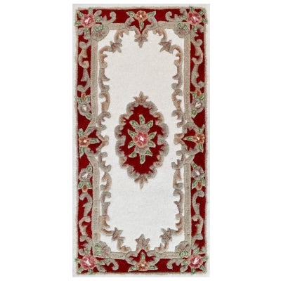 Avalon French Aubusson Wool Rug, 60x120cm, Ivory / Red