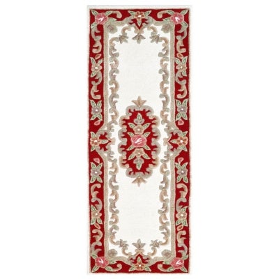 Avalon French Aubusson Wool Rug, 67x210cm, Ivory / Red