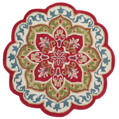 Petals No.6287 Floral Hand Tufted Wool Round Rug, 150cm, Red