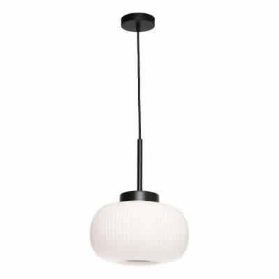 Hutton Ribbed Glass Pendant Light, Black