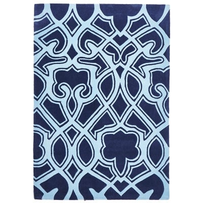 Narris Gothic Tribal Hand Tufted Rug in Navy - 280x190cm