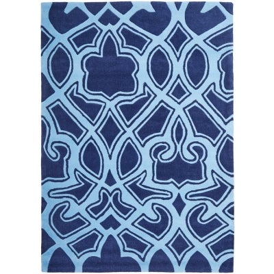Narris Gothic Tribal Hand Tufted Rug in Navy - 225x155cm