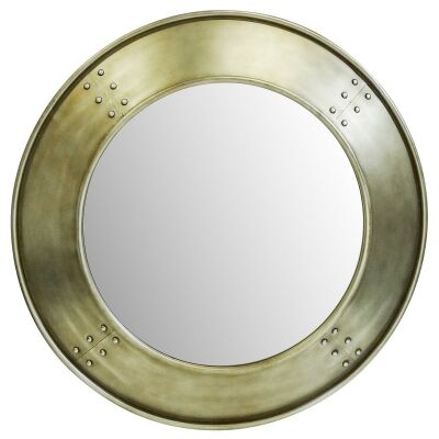 Magnus Metal Framed Round Wall Mirror, 100cm, Aged Brushed Gold