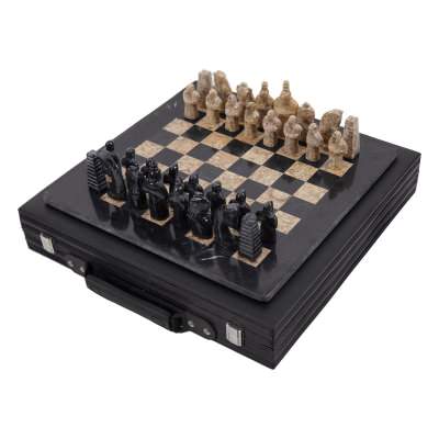 Archaia Special Edition Marble Chess Set with Storage Case, 38cm, Black / Coral
