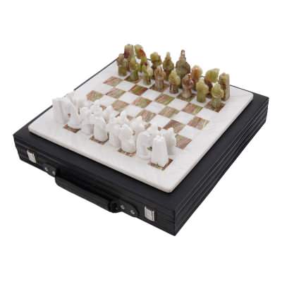 Archaia Special Edition Marble Chess Set with Storage Case, 38cm, White / Green