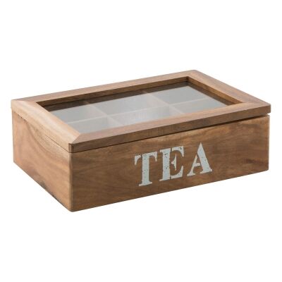 Delun Acacia Timber 6 Partition Tea Box