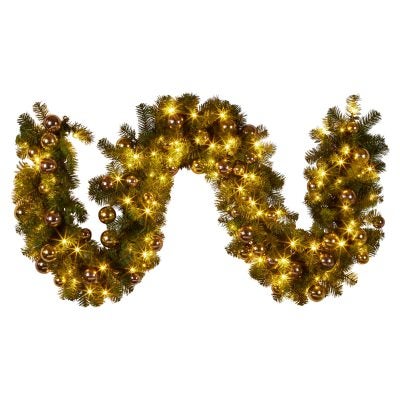 Ekanas LED Light Up Christmas Garland, Gold & Rose Gold Baubles, 274cm