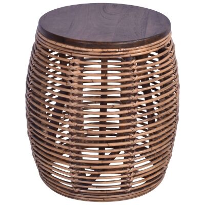 Wendell Rattan Round Stool / Side Table, Honey Brown