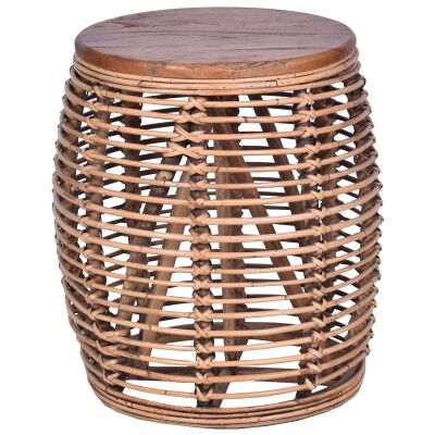 Wendell Rattan Round Stool / Side Table, Tobacco